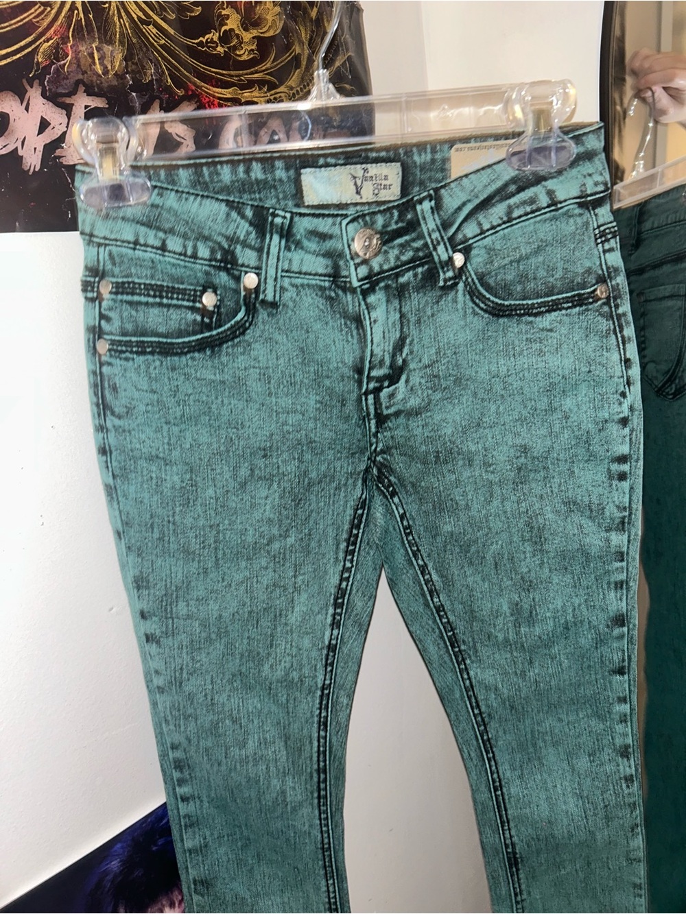 Y2k Vanilla Star Low Rise Acid wash Teal Skinny Jeans